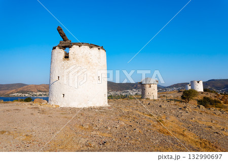 Bodrum windmill ruins in Bodrum city in Turkey 132990697