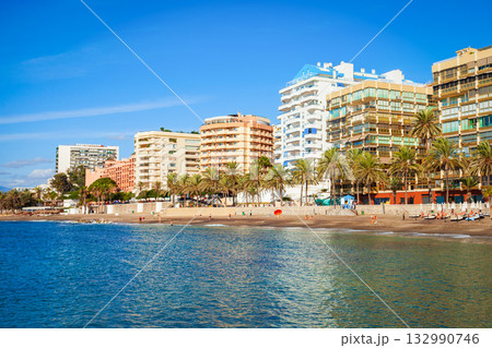 Marbella city beach panoramic view in Spain 132990746