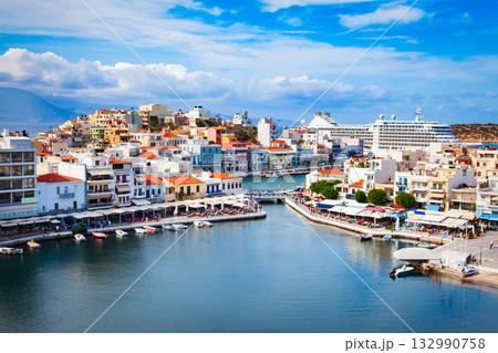 Agios Nikolaos aerial panoramic view, Crete island, Greece Agios Nikolaos aerial panoramic view, Crete island, Greece 132990758