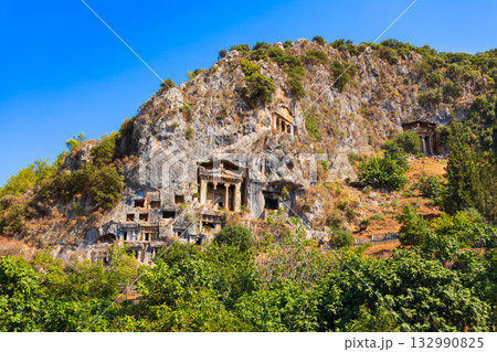The Tomb of Amyntas is an ancient Lycian rock tomb in Fethiye city, Turkey The Tomb of Amyntas is an ancient Lycian rock tomb in Fethiye city, Turkey 132990825