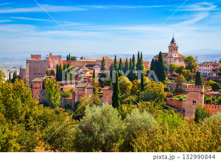 The Alhambra aerial panoramic view in Granada, Spain 132990844
