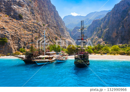 Boats near the Butterfly beach, Fethiye district in Turkey Boats near the Butterfly beach, Fethiye district in Turkey 132990966