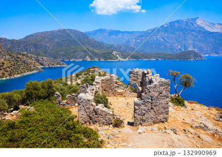 Greek church byzantine ruins at Gemiler or St. Nicholas Island in Turkey Greek church byzantine ruins at Gemiler or St. Nicholas Island in Turkey 132990969