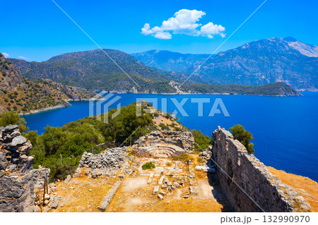 Greek church byzantine ruins at Gemiler or St. Nicholas Island in Turkey Greek church byzantine ruins at Gemiler or St. Nicholas Island in Turkey 132990970