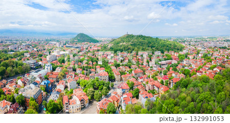 Bunarjik Hill aerial panoramic view in Plovdiv city 132991053