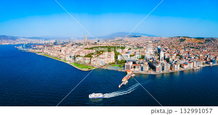 Cumhuriyet square aerial panoramic view in Izmir city in Turkey 132991057