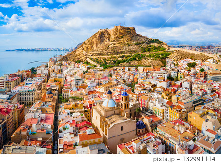 Santa Barbara Castle aerial panoramic view in Alicante Santa Barbara Castle aerial panoramic view in Alicante 132991114