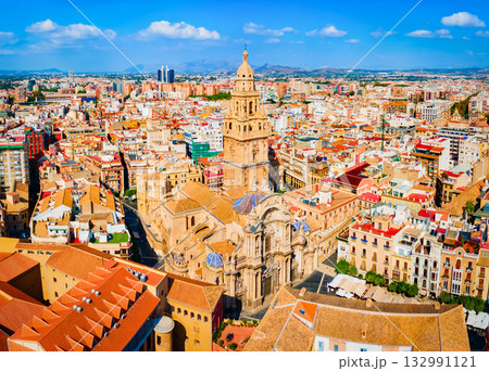 Saint Mary Cathedral aerial panoramic view in Murcia 132991121