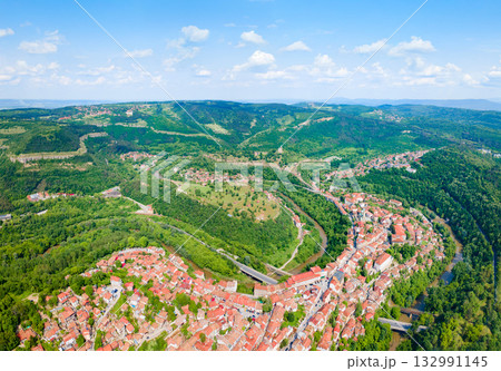 Veliko Tarnovo city centre aerial panoramic view, Bulgaria 132991145