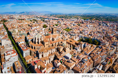Granada Cathedral city aerial panoramic view in Spain Granada Cathedral city aerial panoramic view in Spain 132991162