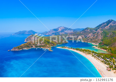 Oludeniz beach aerial panoramic view in Turkey 132991176