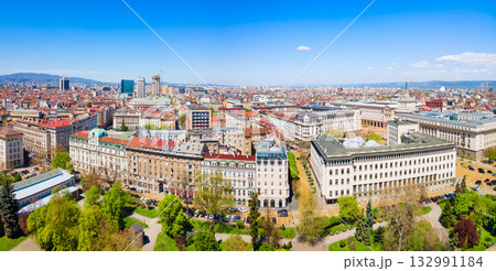 Sofia city centre aerial panoramic view in Bulgaria Sofia city centre aerial panoramic view in Bulgaria 132991184