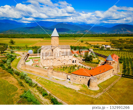 Alaverdi Monastery aerial panoramic view in Kakheti, Georgia Alaverdi Monastery aerial panoramic view in Kakheti, Georgia 132991266