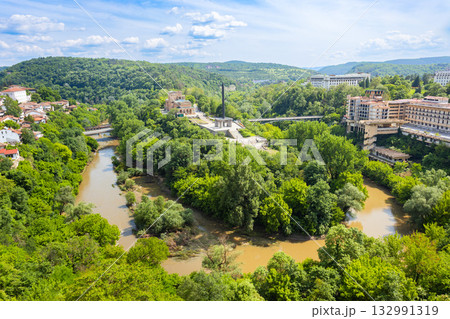 Yantra River aerial panoramic view in Veliko Tarnovo city 132991319