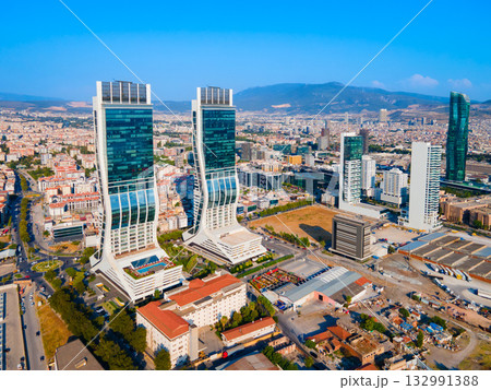 Bayrakli business district aerial panoramic view in Izmir city 132991388