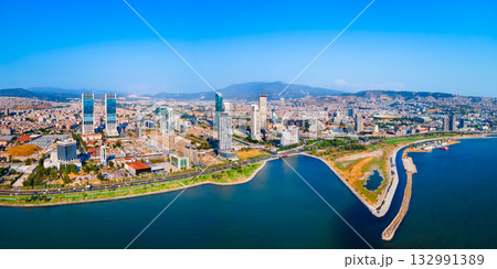 Bayrakli business district aerial panoramic view in Izmir city 132991389
