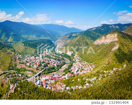 Borjomi town aerial panoramic view, Georgia Borjomi town aerial panoramic view, Georgia 132991404