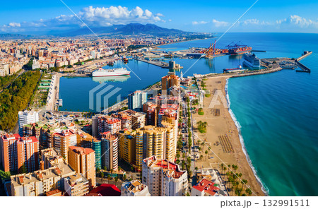 Malaga city aerial panoramic view in Andalusia, Spain Malaga city aerial panoramic view in Andalusia, Spain 132991511