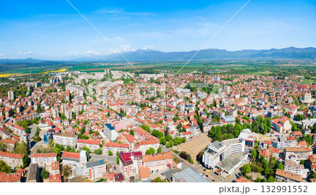 Kazanlak city centre aerial panoramic view in Bulgaria Kazanlak city centre aerial panoramic view in Bulgaria 132991552