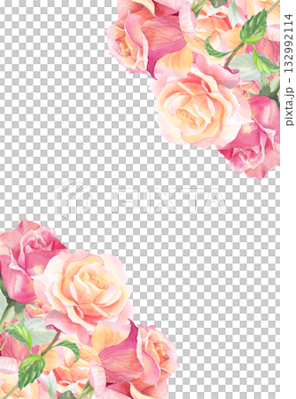 Corners frame of roses. Watercolor handmade illustration. For packaging design, cards, cover, prints, product labels and fabric.  132992114