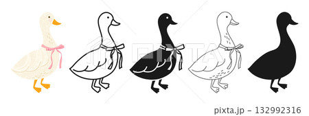 Goose with ribbon symbol cartoon set vector adorable farm poultry bird Happy Easter stylized sign Goose with ribbon symbol cartoon set vector adorable farm poultry bird Happy Easter stylized sign 132992316