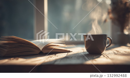 コーヒーカップと本 132992488