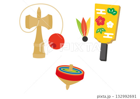 羽子板　けん玉　こま　正月　イラスト素材 132992691