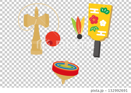 羽子板　けん玉　こま　正月　イラスト素材 132992691