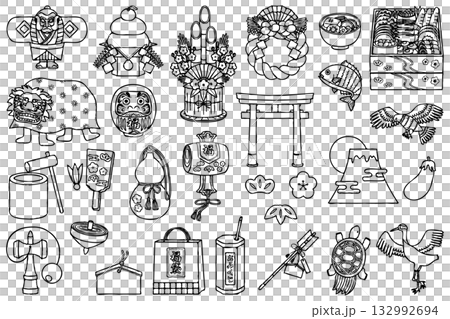 New Year's line drawing illustration material set 132992694