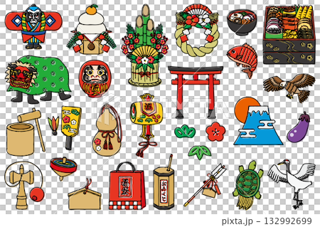 New Year's hand-drawn illustration material set 132992699