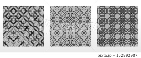Geometric set of seamless black and gray patterns. Simple vector graphics Geometric set of seamless black and gray patterns. Simple vector graphics 132992987