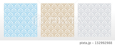 Wallpapers in the style of Baroque.. Set of colored floral ornaments. Seamless vector backgrounds Graphic patterns for fabric, wallpaper, packaging. Ornate Damask flower illustration 132992988