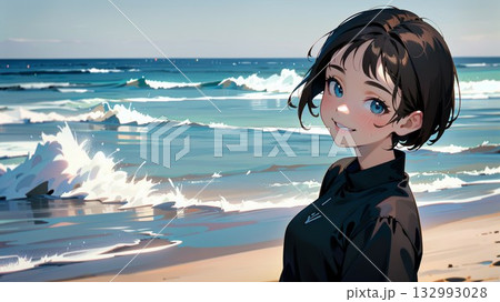 海を眺める女性 海を眺める女性 132993028