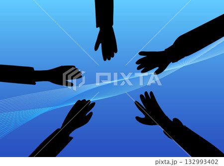 団結する人々の手のシルエットスタイリッシュ青背景 団結する人々の手のシルエットスタイリッシュ青背景 132993402
