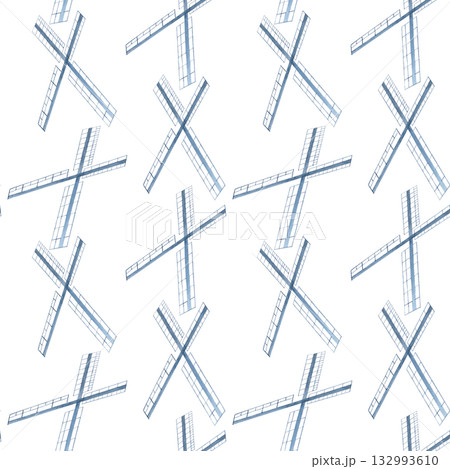 Watercolor windmill blades seamless pattern in blue tones isolated on white. Hand painted art. Perfect for rustic designs, Scandinavian decor, eco-friendly packaging, postcards, farm-themed projects Watercolor windmill blades seamless pattern in blue tones isolated on white. Hand painted art. Perfect for rustic designs, Scandinavian decor, eco-friendly packaging, postcards, farm-themed projects 132993610