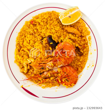 Traditional spanish dish paella with seafood 132993643