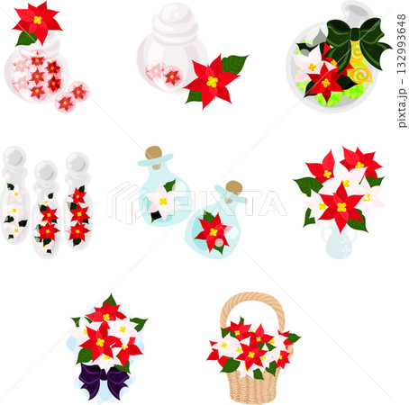 ポインセチアをテーマにした、華やかで可愛いイラストセットです 132993648