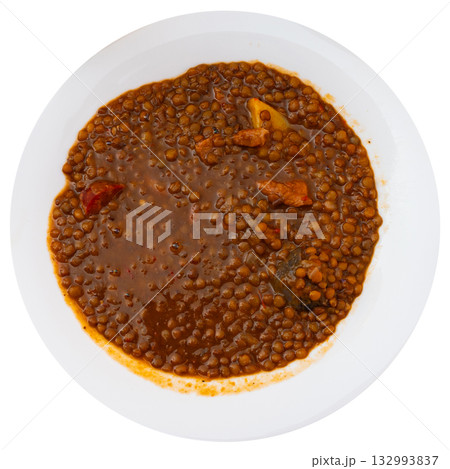 Red lentil soup with carrots and pork pieces Red lentil soup with carrots and pork pieces 132993837