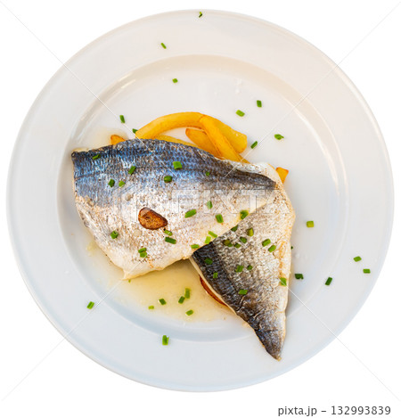 Grilled sea bream with boiled potatoes 132993839