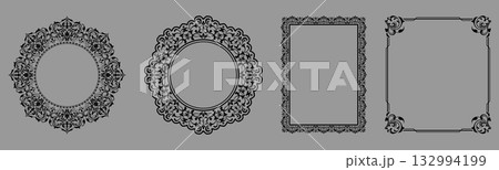 Set of decorative frames Elegant vector element for design in Eastern style, place for text. Floral black and gray borders. Lace illustration for invitations and greeting cards 132994199