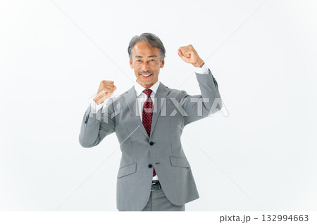 ビジネス シニア男性 ガッツポーズ ビジネス シニア男性 ガッツポーズ 132994663
