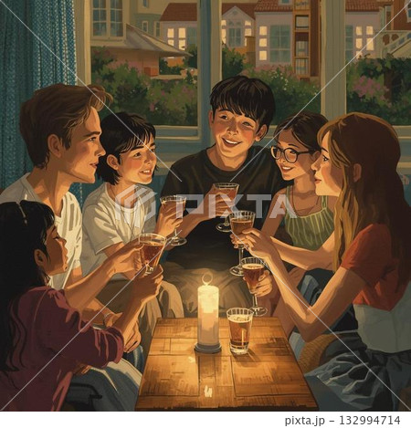 乾杯をする家族 132994714
