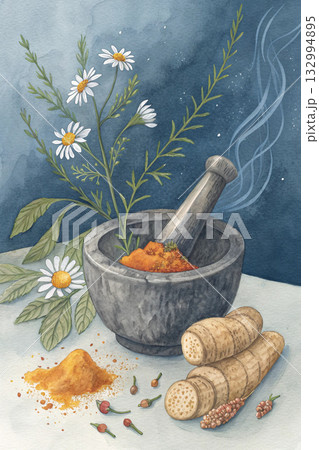 turmeric powder and turmeric powder on dark background 132994895