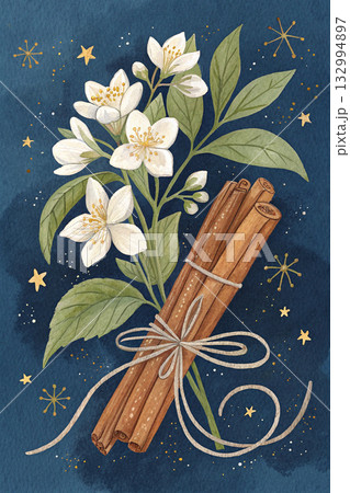 vanilla sticks with flower and cinnamon 132994897