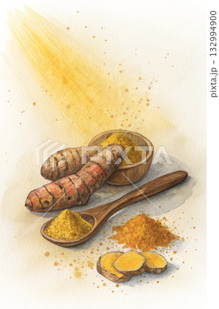 turmeric powder on white background turmeric powder on white background 132994900