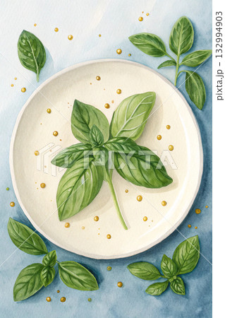fresh basil leaves on white background fresh basil leaves on white background 132994903