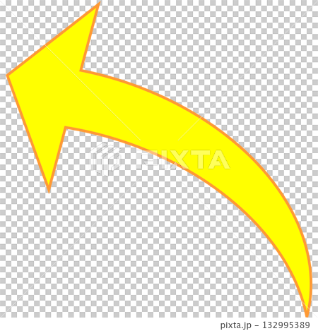 Simple and easy-to-use curved arrow with short tip, yellow, and orange border 132995389