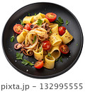 pasta with italian traditional dish calamarata  132995555