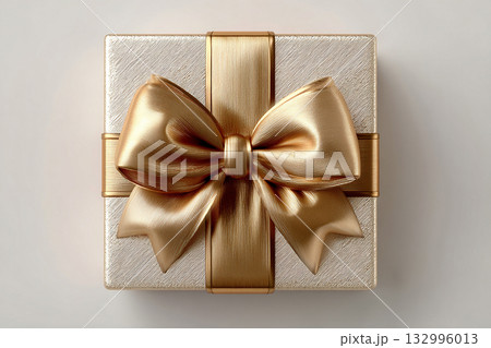 Elegant present. Gold box wrapped with a bow on white background. Jewelry, birthdays, Christmas and luxury branding. Elegant present. Gold box wrapped with a bow on white background. Jewelry, birthdays, Christmas and luxury branding. 132996013