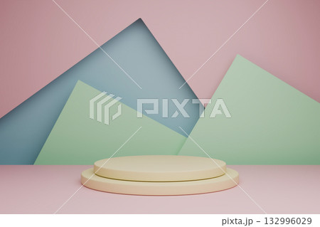 The beige object is a podium standing still in a geometric background The beige object is a podium standing still in a geometric background 132996029